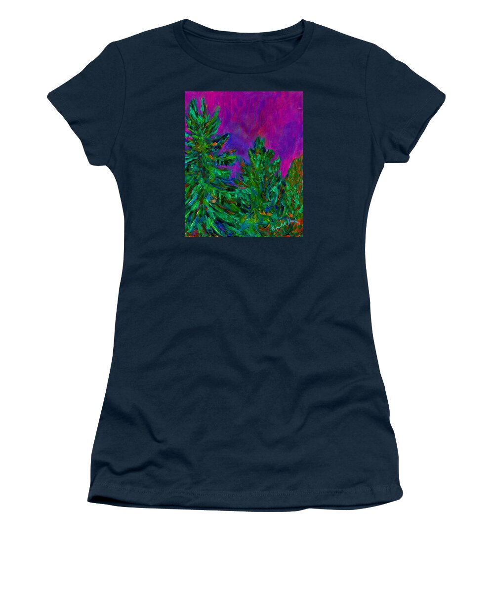 Trees Women's T-Shirt featuring the painting Magenta Sky by Kendall Kessler