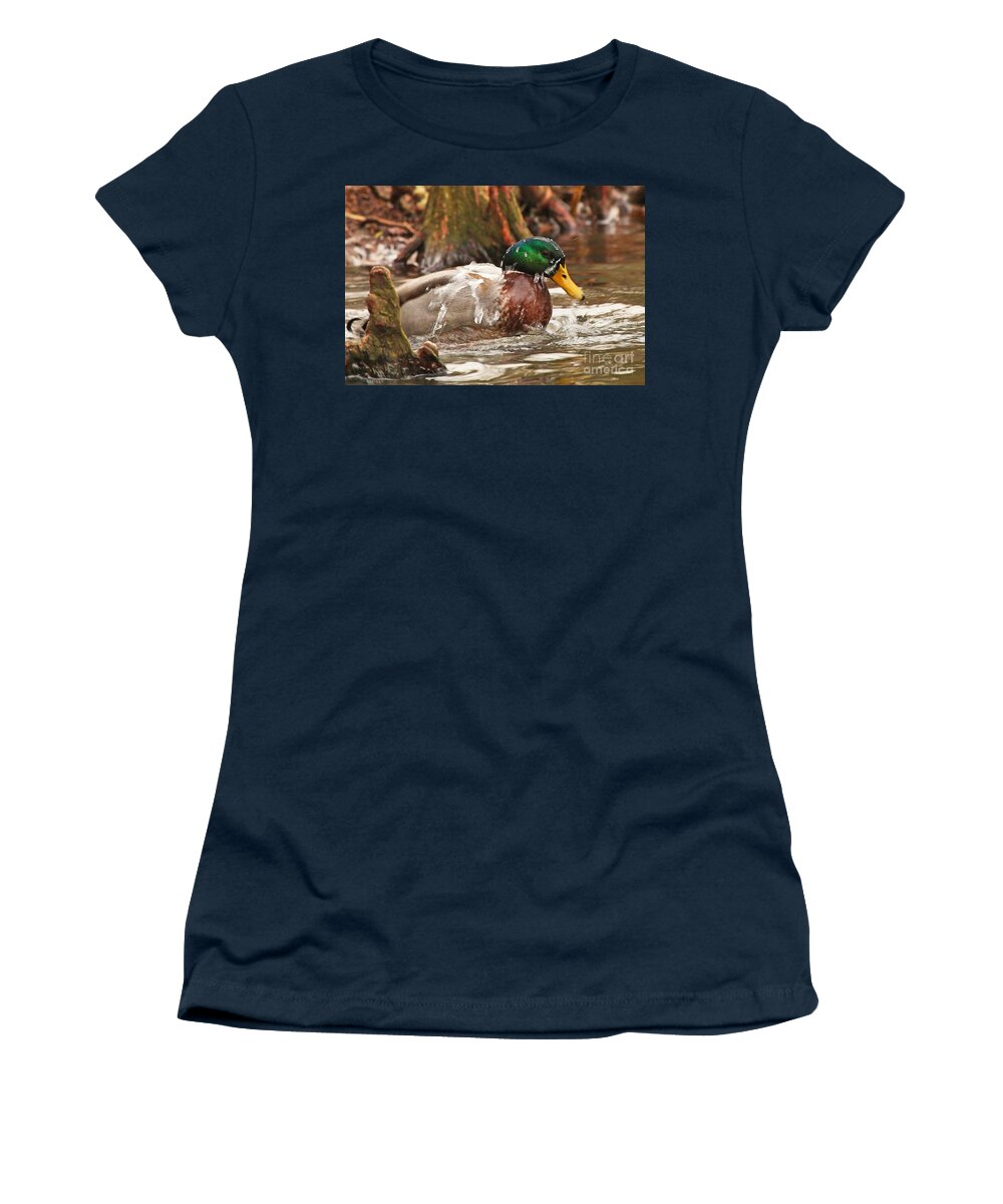 Mallard Duck Photography Women's T-Shirt featuring the photograph Mallard Duck Taking Bath by Luana K Perez