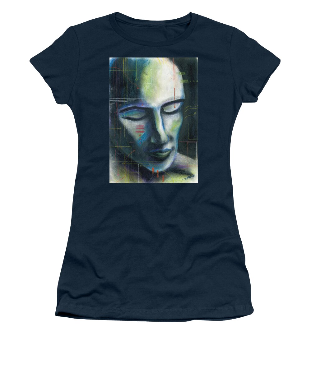 Pastel Women's T-Shirt featuring the drawing Man-Machine by John Ashton Golden