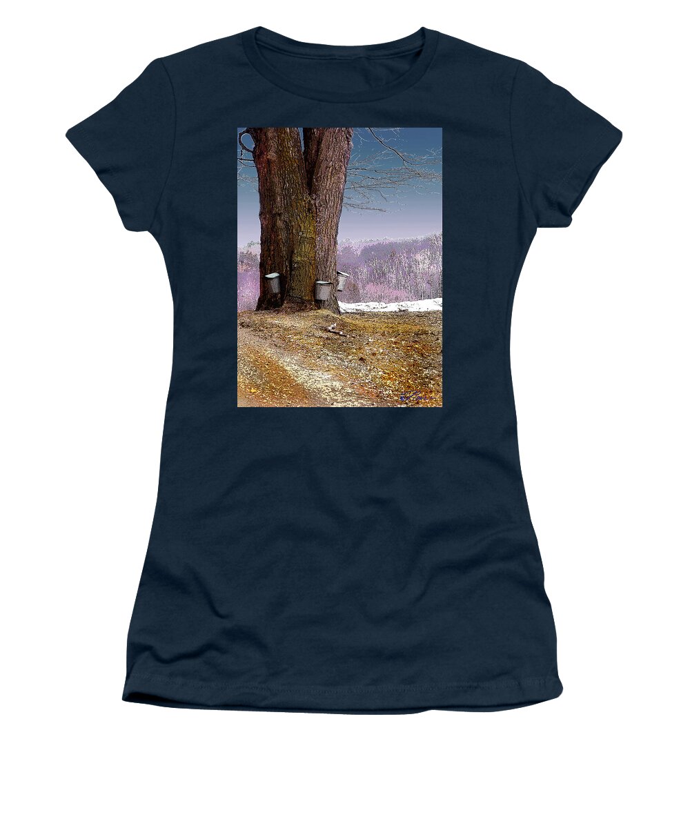 Landscape Women's T-Shirt featuring the digital art Maple Buckets by Nancy Griswold