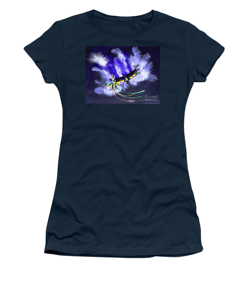 Mixed Media Women's T-Shirt featuring the painting Mardi Gras on Purple by Alys Caviness-Gober