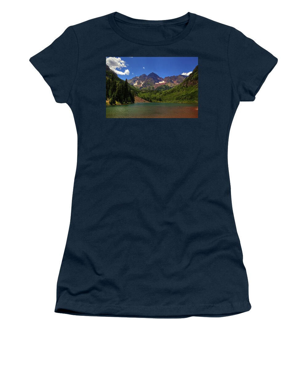 Colorado Women's T-Shirt featuring the photograph Maroon Bells from Maroon Lake by Alan Vance Ley