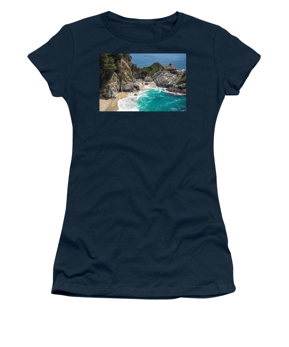 Mcway Falls Women's T-Shirt featuring the photograph McWay Falls Big Sur by Priya Ghose
