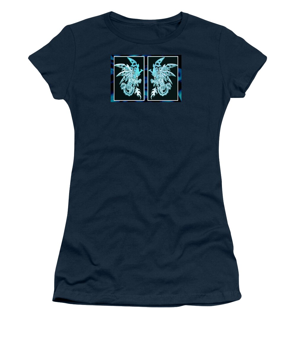 Shawn Women's T-Shirt featuring the mixed media Mech Dragons Diamond Ice Crystals by Shawn Dall