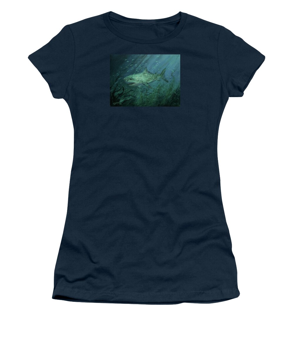 Shark Women's T-Shirt featuring the painting Megadolon Shark by Tom Shropshire
