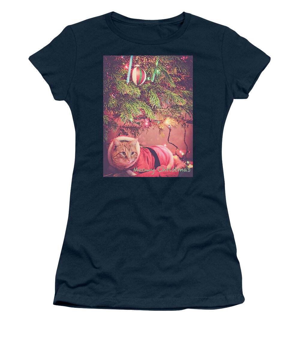 Christmas Women's T-Shirt featuring the photograph Meowy Christmas by Melanie Lankford Photography