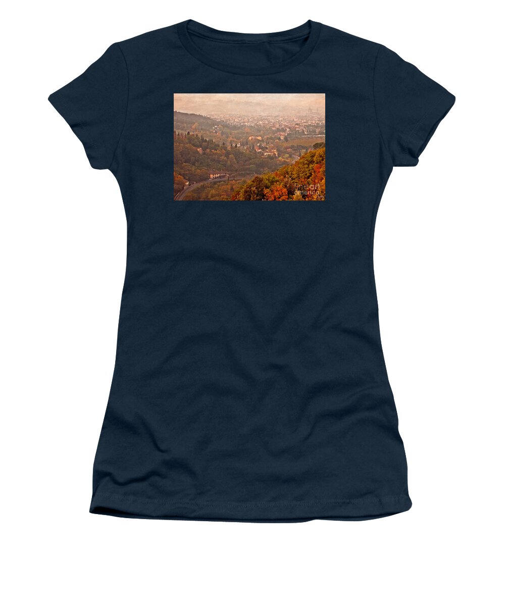 Florence Women's T-Shirt featuring the photograph Misty Morn Over Florence by Prints of Italy