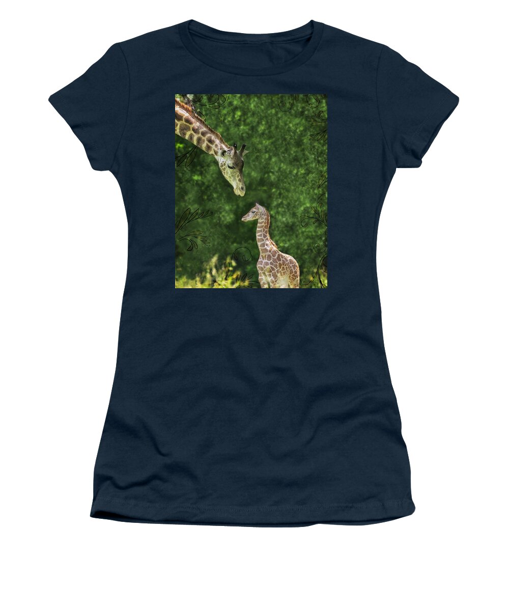 Giraffe Women's T-Shirt featuring the photograph Momma Loves Me by Marianne Campolongo