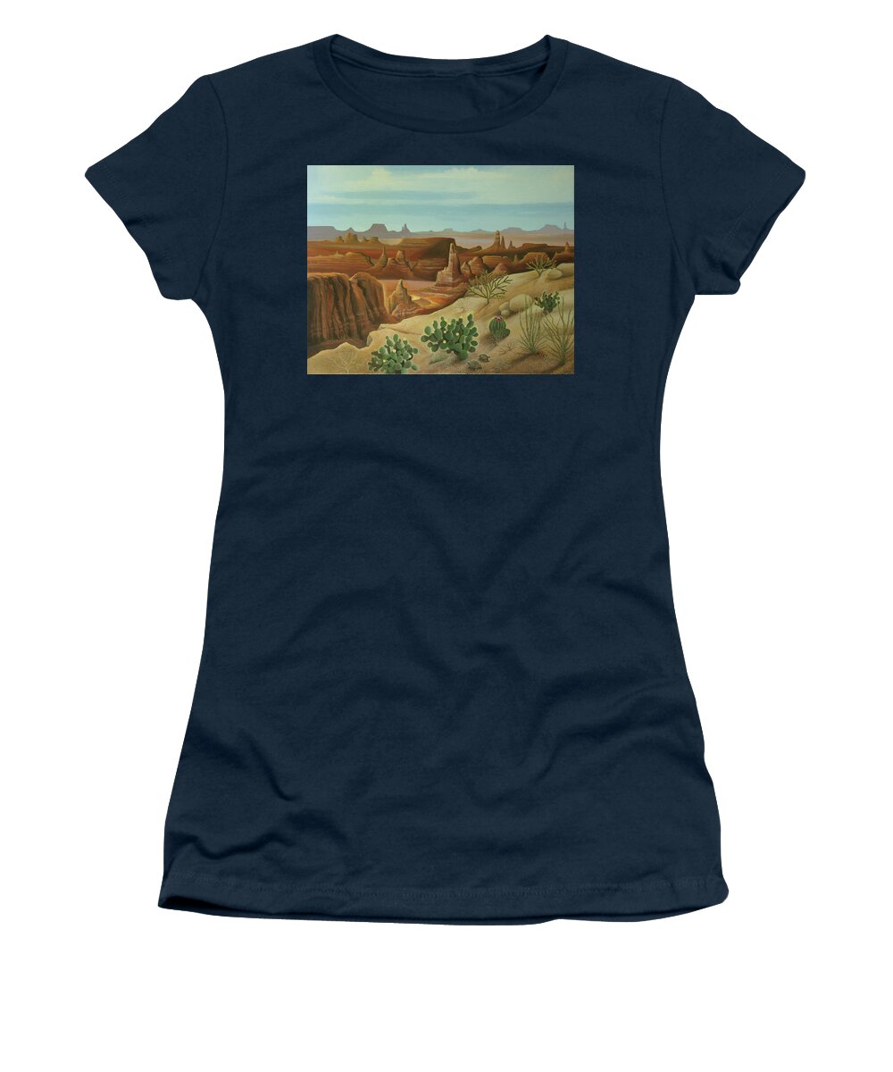 Desert Landscape Women's T-Shirt featuring the painting Monument Valley by Stuart Swartz