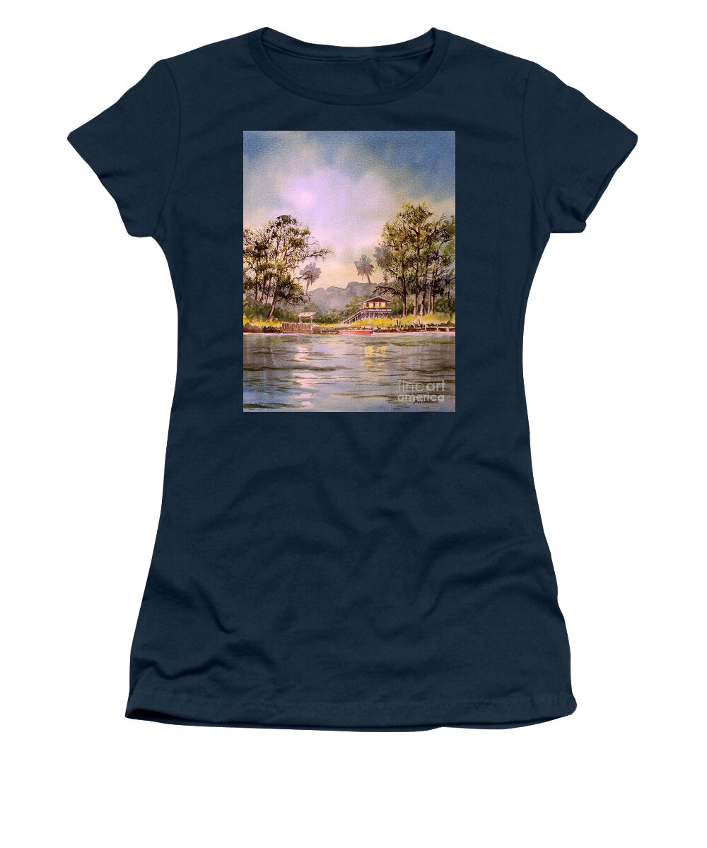 Moonlight Women's T-Shirt featuring the painting Moonlight Aucilla River Florida by Bill Holkham