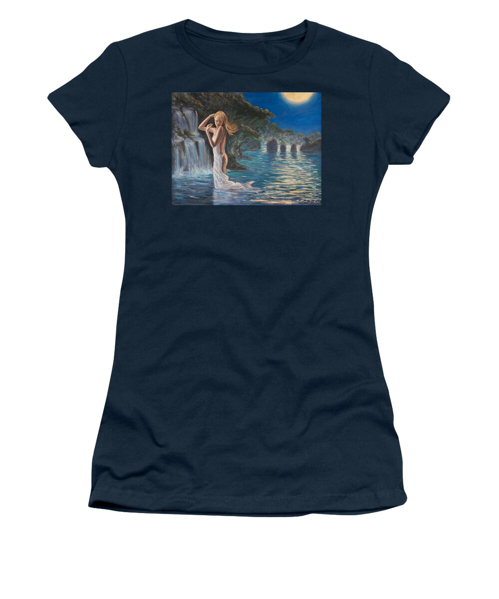 Mermaid Women's T-Shirt featuring the painting Transformed by the moonlight by Marco Busoni