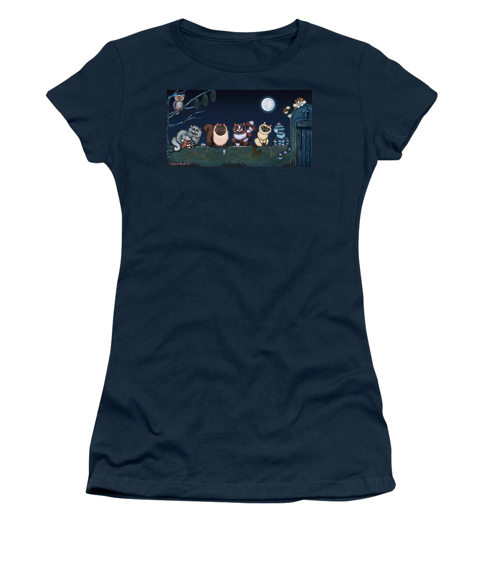 Cat Women's T-Shirt featuring the painting Moonlight On The Wall by Victoria De Almeida