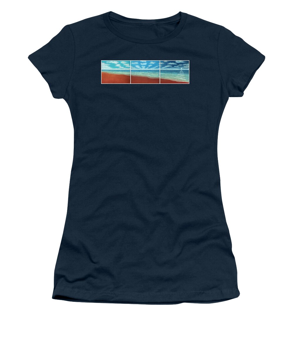 Moonset Women's T-Shirt featuring the pastel Moonset Triptych by Michael Heikkinen