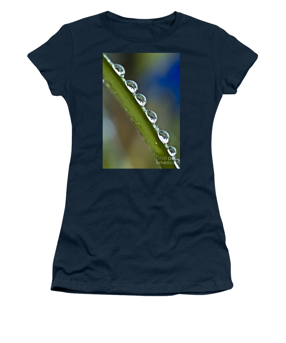  Women's T-Shirt featuring the photograph Morning dew drops 2 by Heiko Koehrer-Wagner