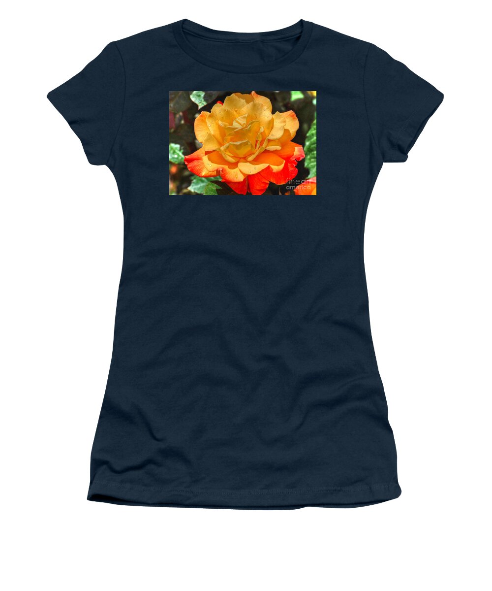 Flowers Women's T-Shirt featuring the photograph Morning Dew On A Yellow Rose by Kathy Baccari