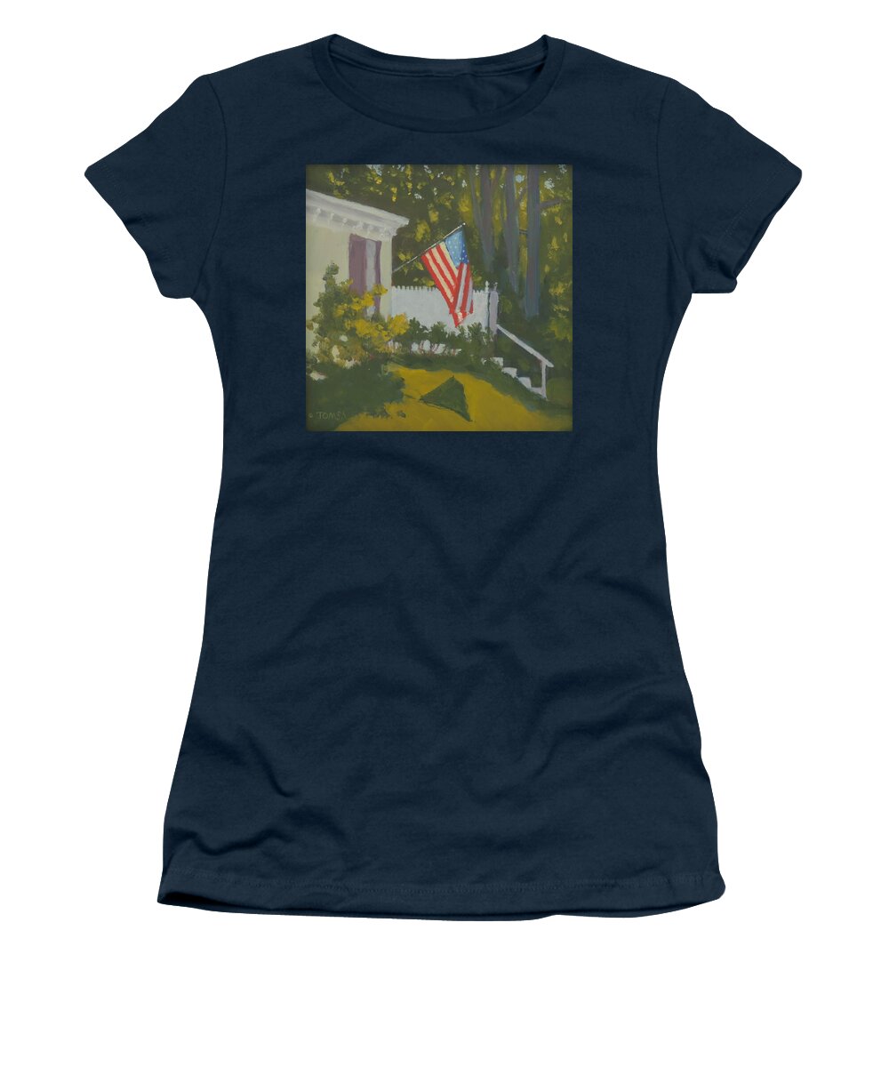 American Women's T-Shirt featuring the painting Morning Sun on Old Glory by Bill Tomsa