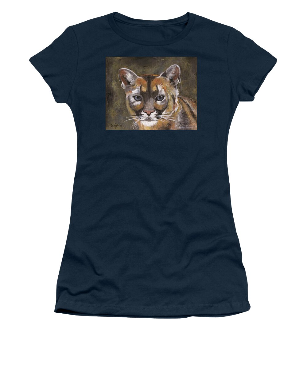 Black Women's T-Shirt featuring the painting Mountain Cat by Jamie Frier