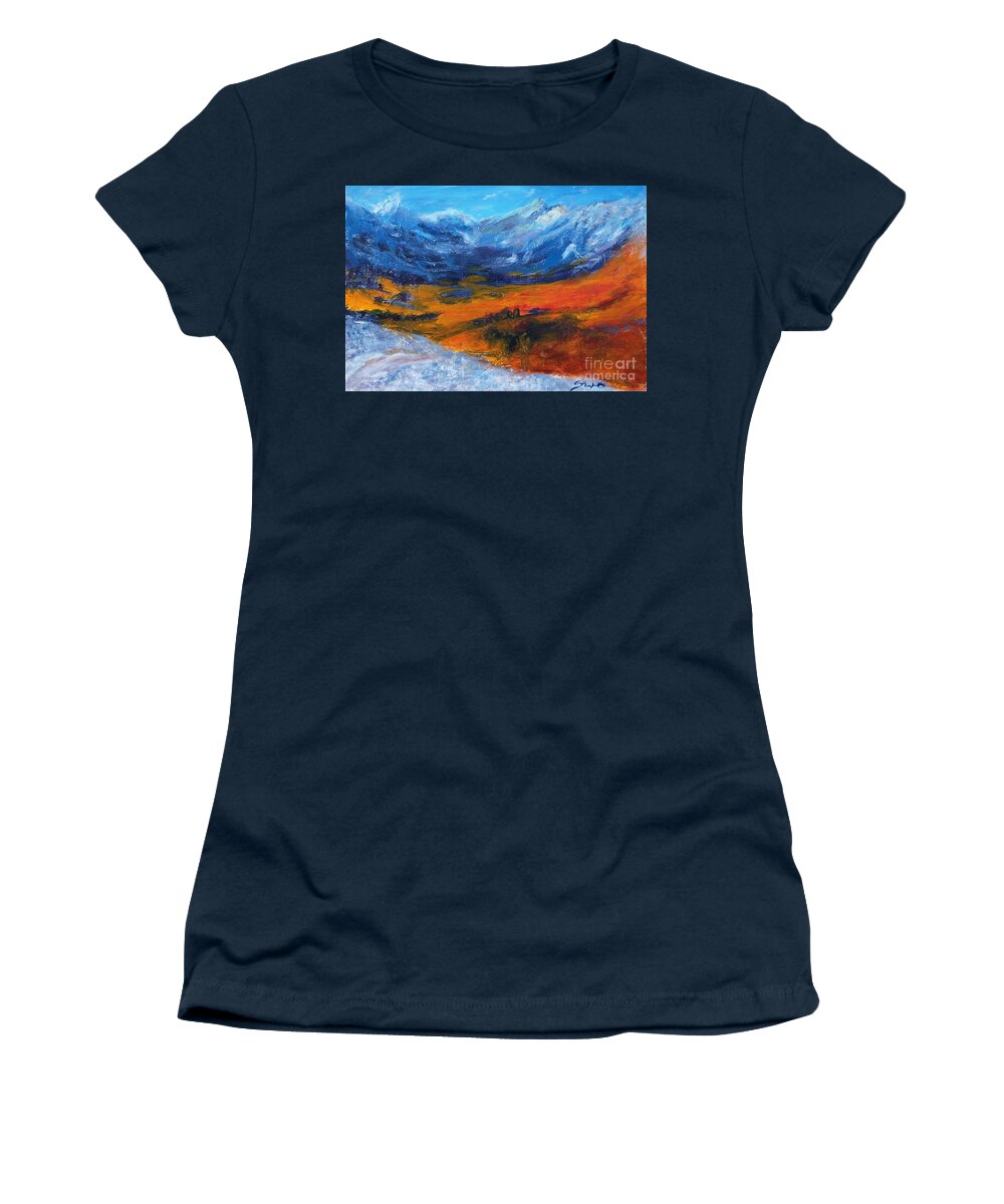 Textured Acrylic Painting Women's T-Shirt featuring the painting Mountain Meadow Scene Velebit by Lidija Ivanek - SiLa