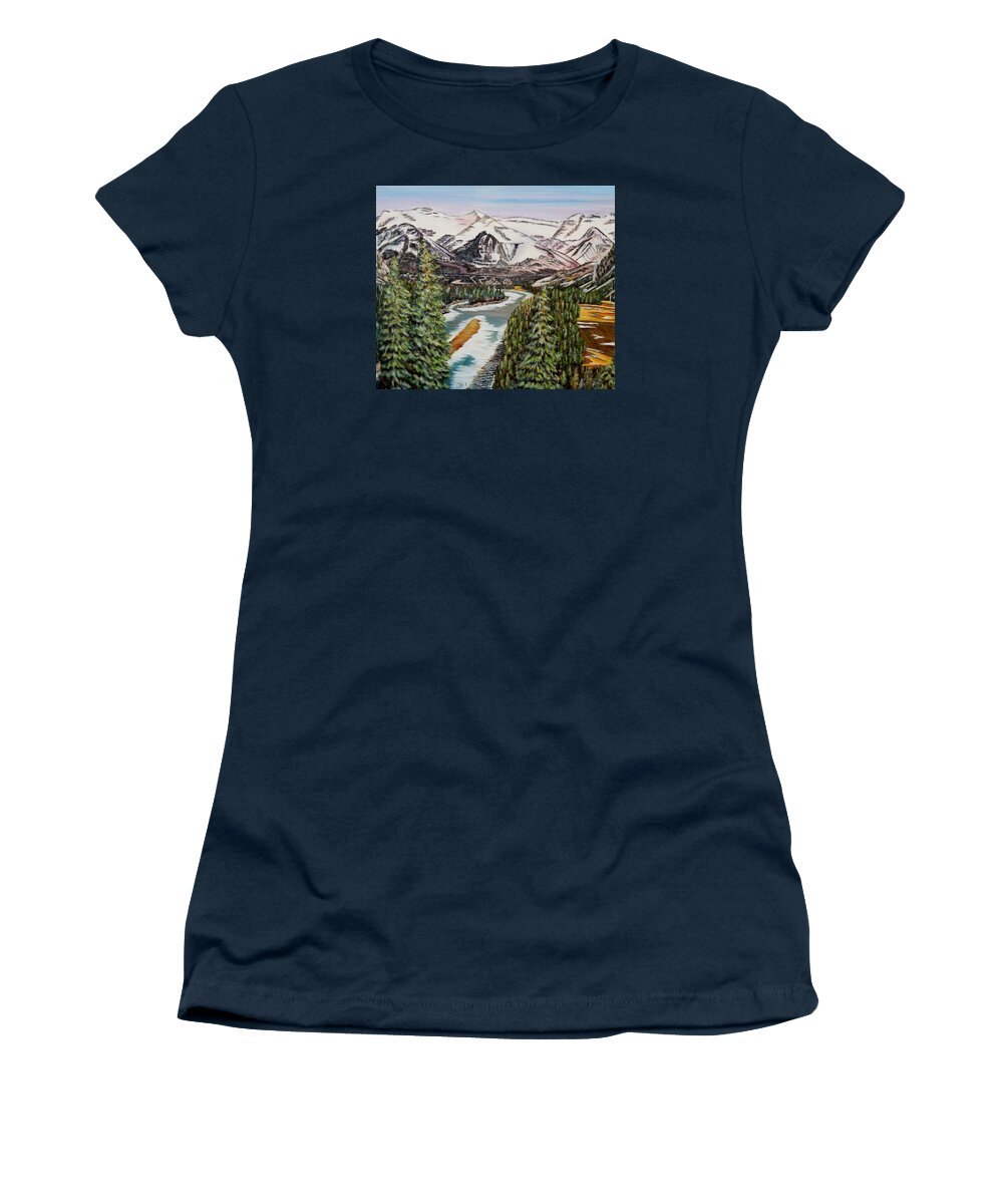Fairmount Banff Springs Golf Course Women's T-Shirt featuring the painting Mountain Spring - Banff Springs by Marilyn McNish