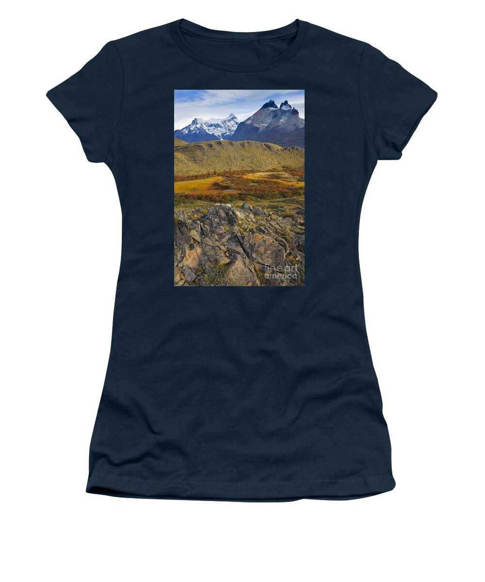 Chile Women's T-Shirt featuring the photograph Mt. Almirante Nieto & Paine Grande by John Shaw