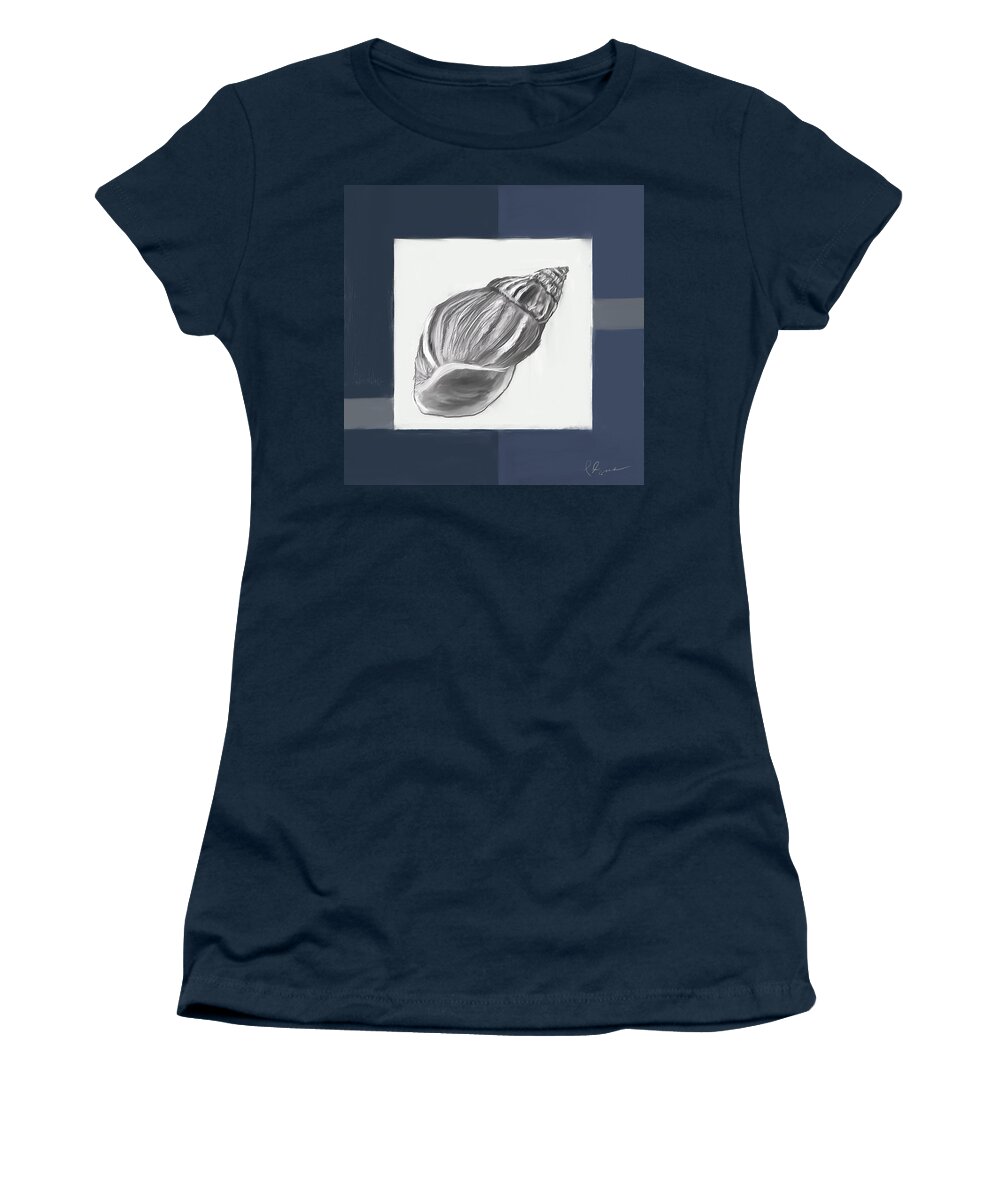 Seashell Women's T-Shirt featuring the painting Navy Seashells I-Navy and Gray Art by Lourry Legarde