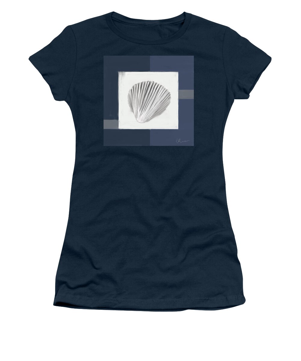 Seashell Women's T-Shirt featuring the painting Navy Seashells V - Navy and Gray Art by Lourry Legarde