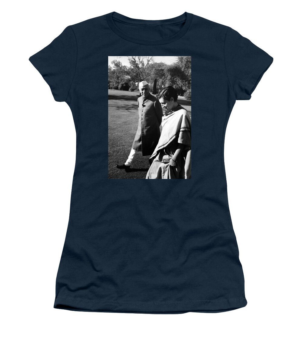 Leadership Women's T-Shirt featuring the photograph Nehru With His Daughter Indira by Brian Brake