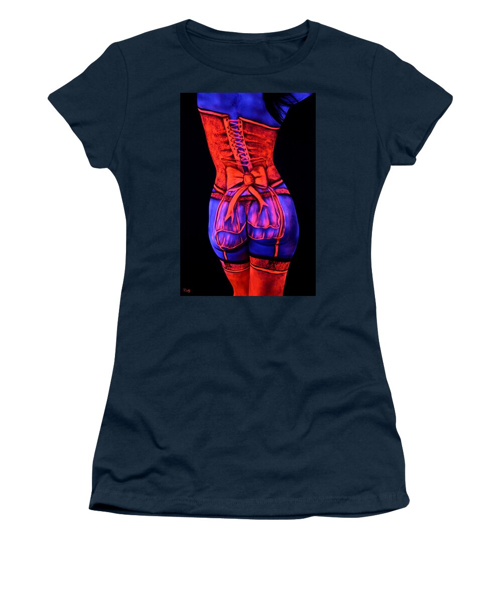 Bodypaint Women's T-Shirt featuring the photograph Neon Dream I by Angela Rene Roberts and Cully Firmin