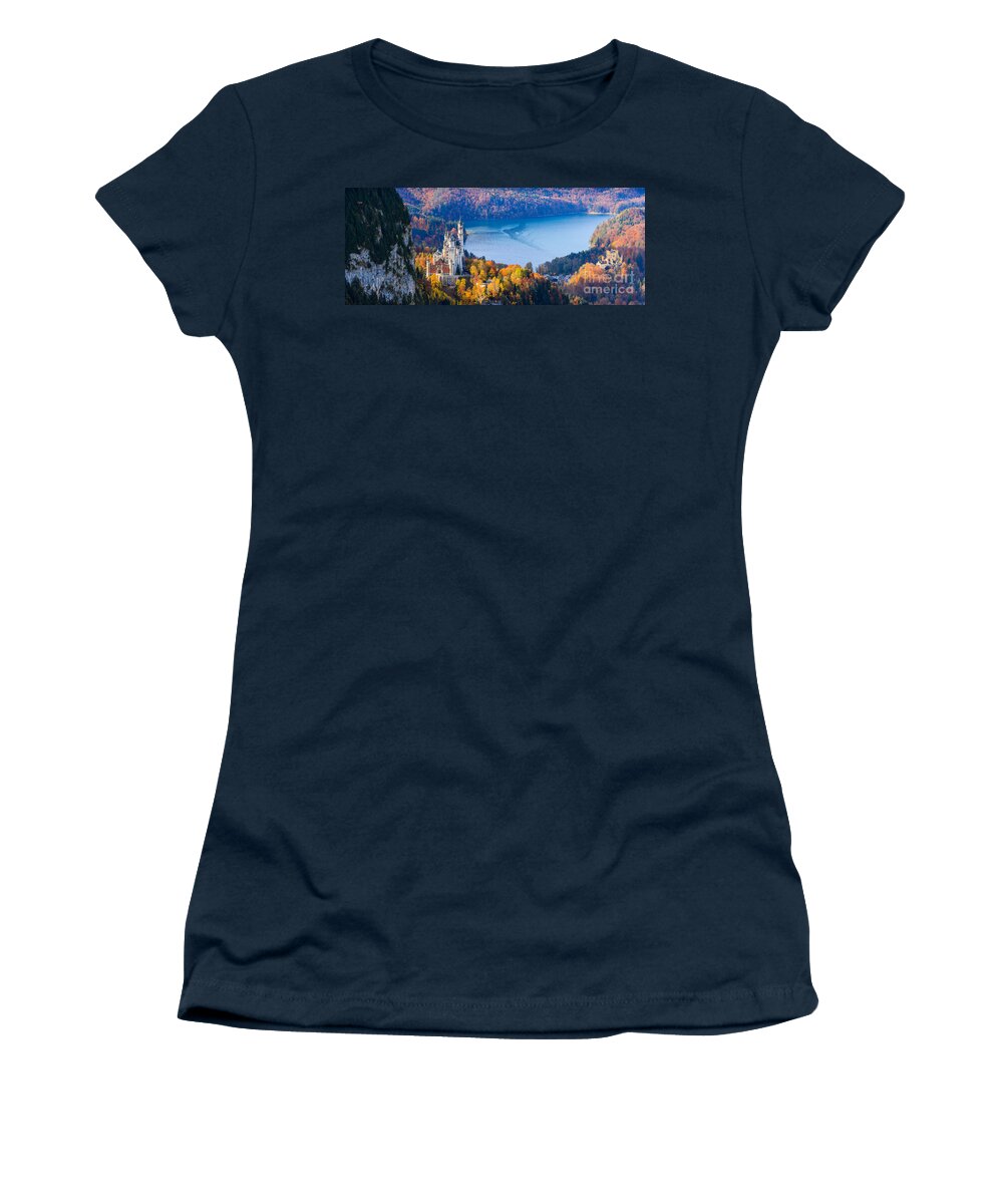 Germany Women's T-Shirt featuring the photograph Neuschwanstein and Hohenschwangau Castle in Autumn Colours by Henk Meijer Photography