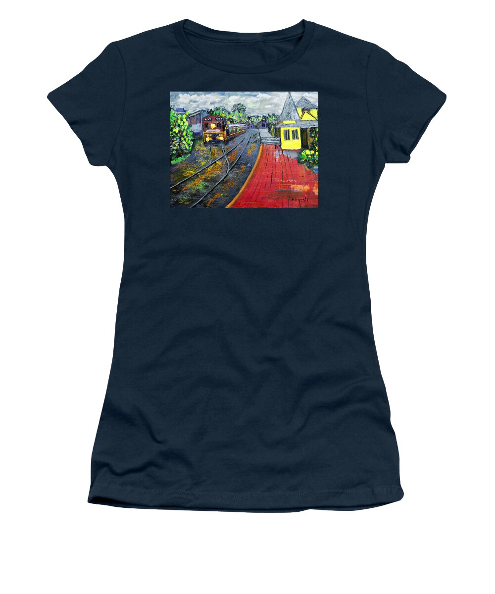 Train Women's T-Shirt featuring the painting New Hope PA Train Station by Michael Daniels