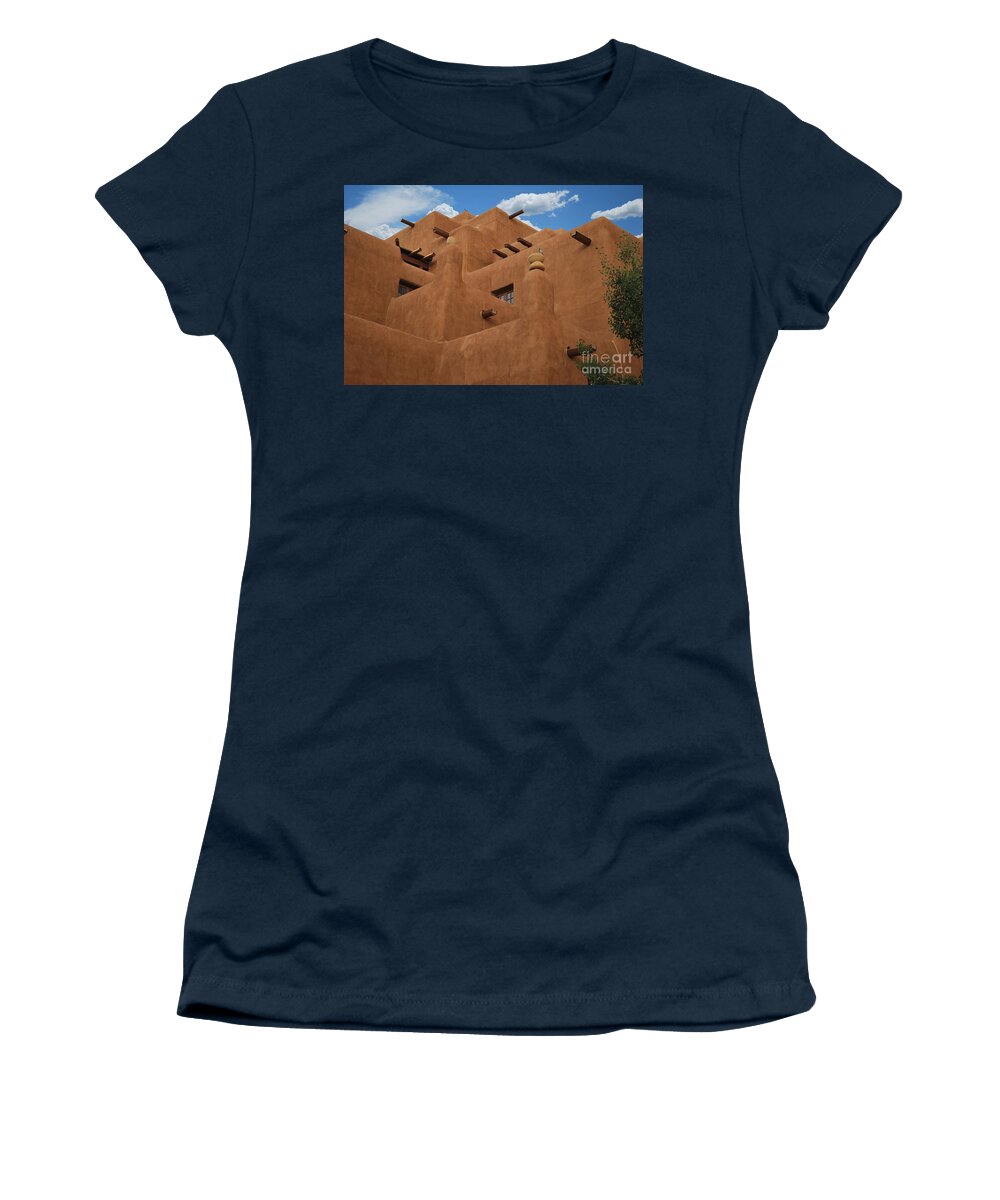 New Mexico Women's T-Shirt featuring the photograph New Mexico Adobe Blue Sky Horizontal by Heather Kirk