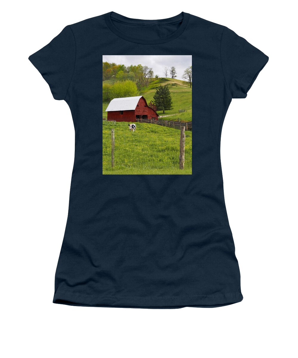 Red Barn Women's T-Shirt featuring the photograph New Red Paint by Mike McGlothlen