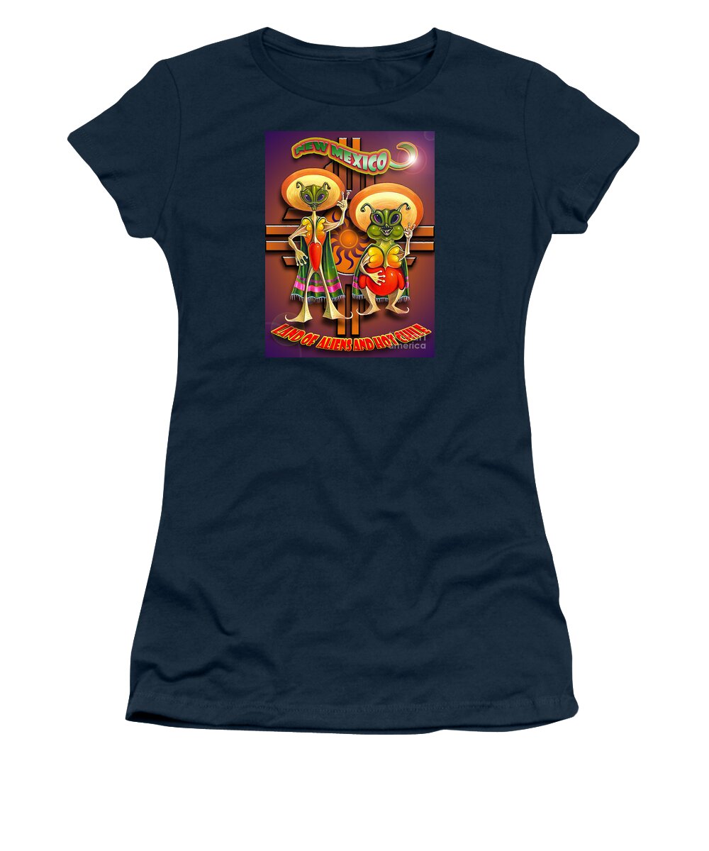 Ufo Women's T-Shirt featuring the painting New Mexico Land of Aliens and Hot Chile by Ricardo Chavez-Mendez