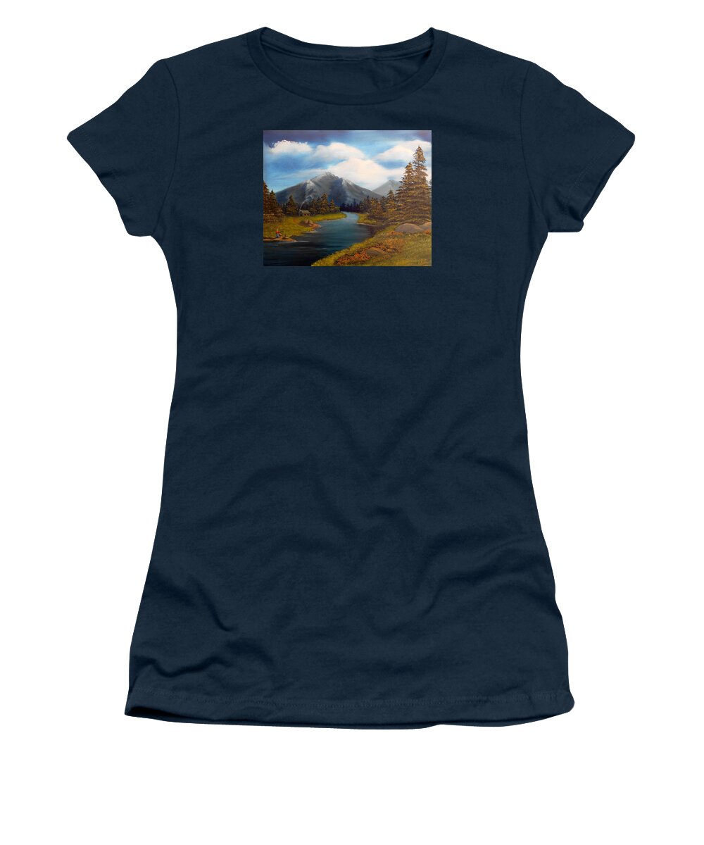 Mountain Women's T-Shirt featuring the painting No Electronics Here by Sheri Keith