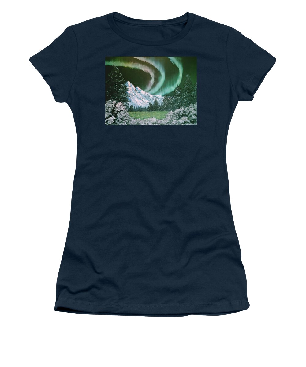 Alaska Women's T-Shirt featuring the painting Northern Lights - Alaska by Jim Saltis