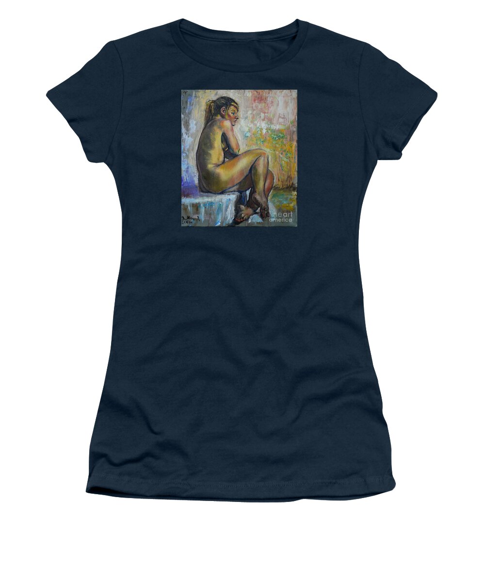 Raija Merila Women's T-Shirt featuring the painting Nude Eva 1 by Raija Merila