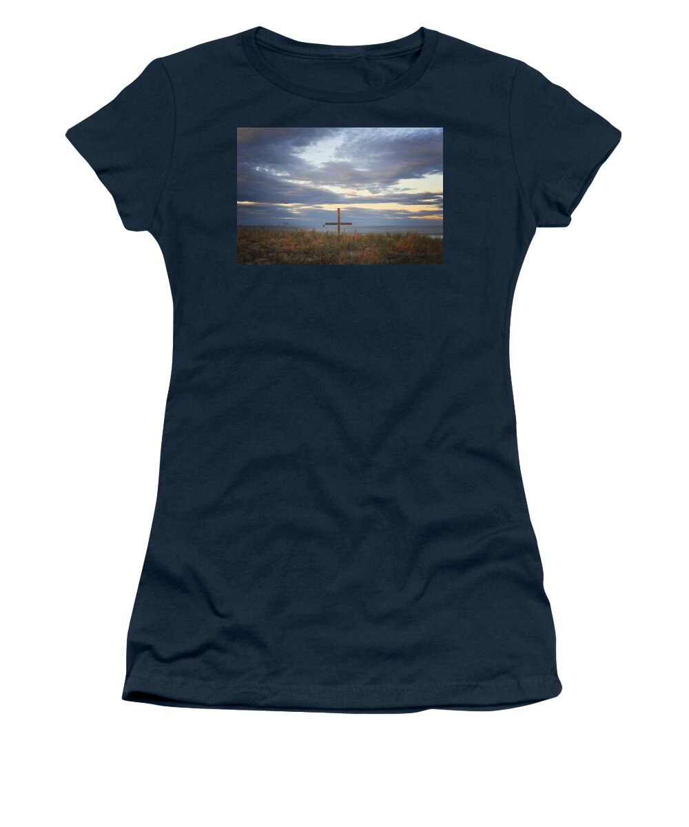 Ocean Grove Nj Beach Cross Women's T-Shirt featuring the photograph Ocean Grove NJ Beach Cross by Terry DeLuco