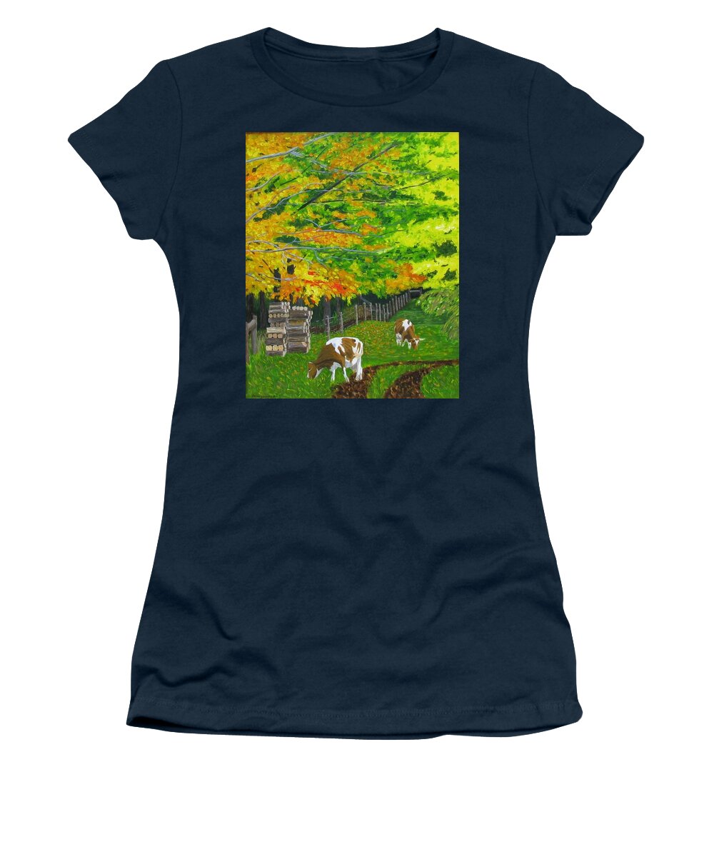 Guernsey Cows Women's T-Shirt featuring the painting October Pasture by Barb Pennypacker