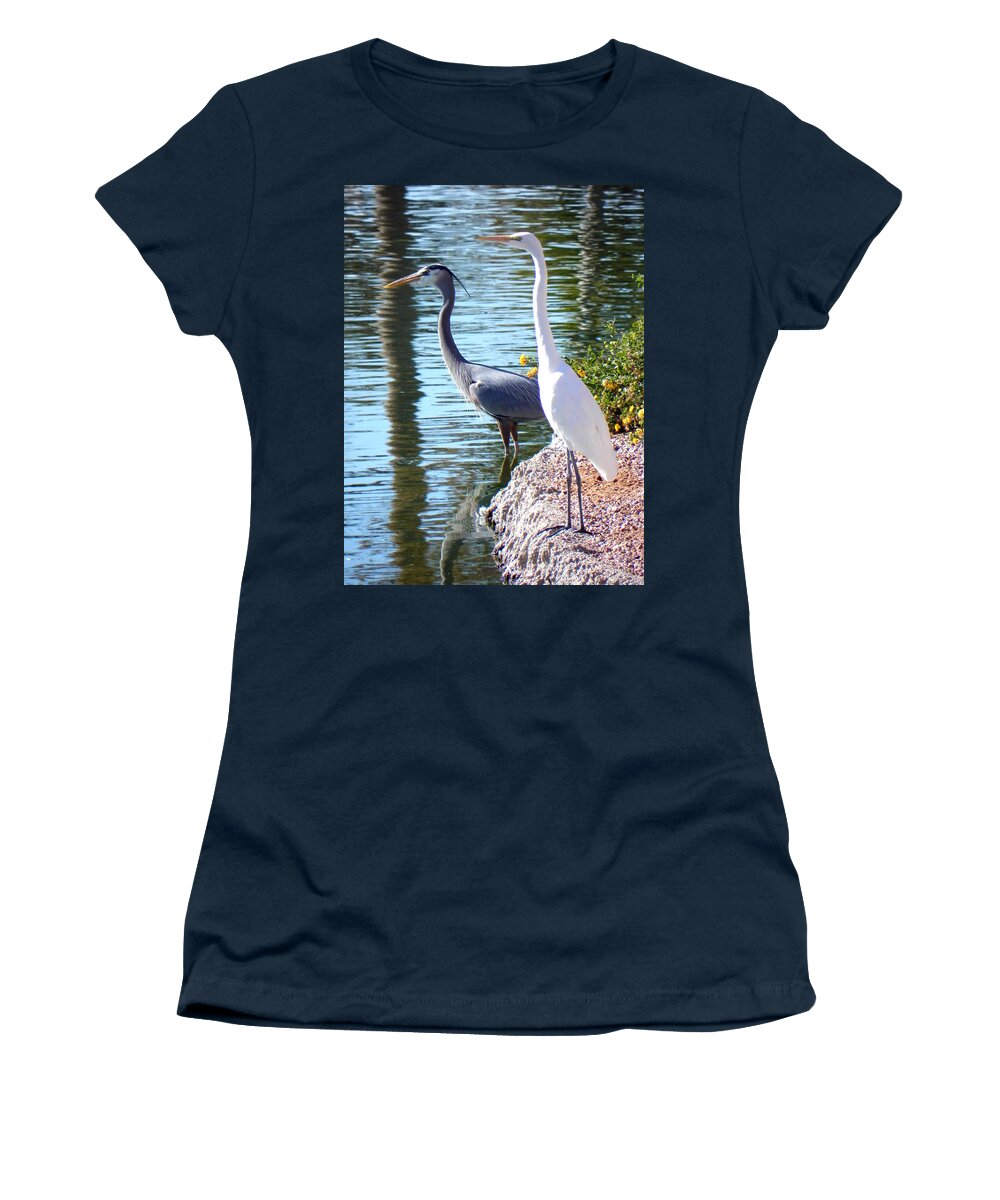 Heron Women's T-Shirt featuring the photograph Odd Couple by Deb Halloran