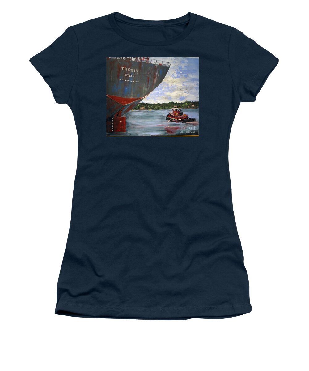 #tugboats #morantugs Women's T-Shirt featuring the painting Off to Work by Francois Lamothe