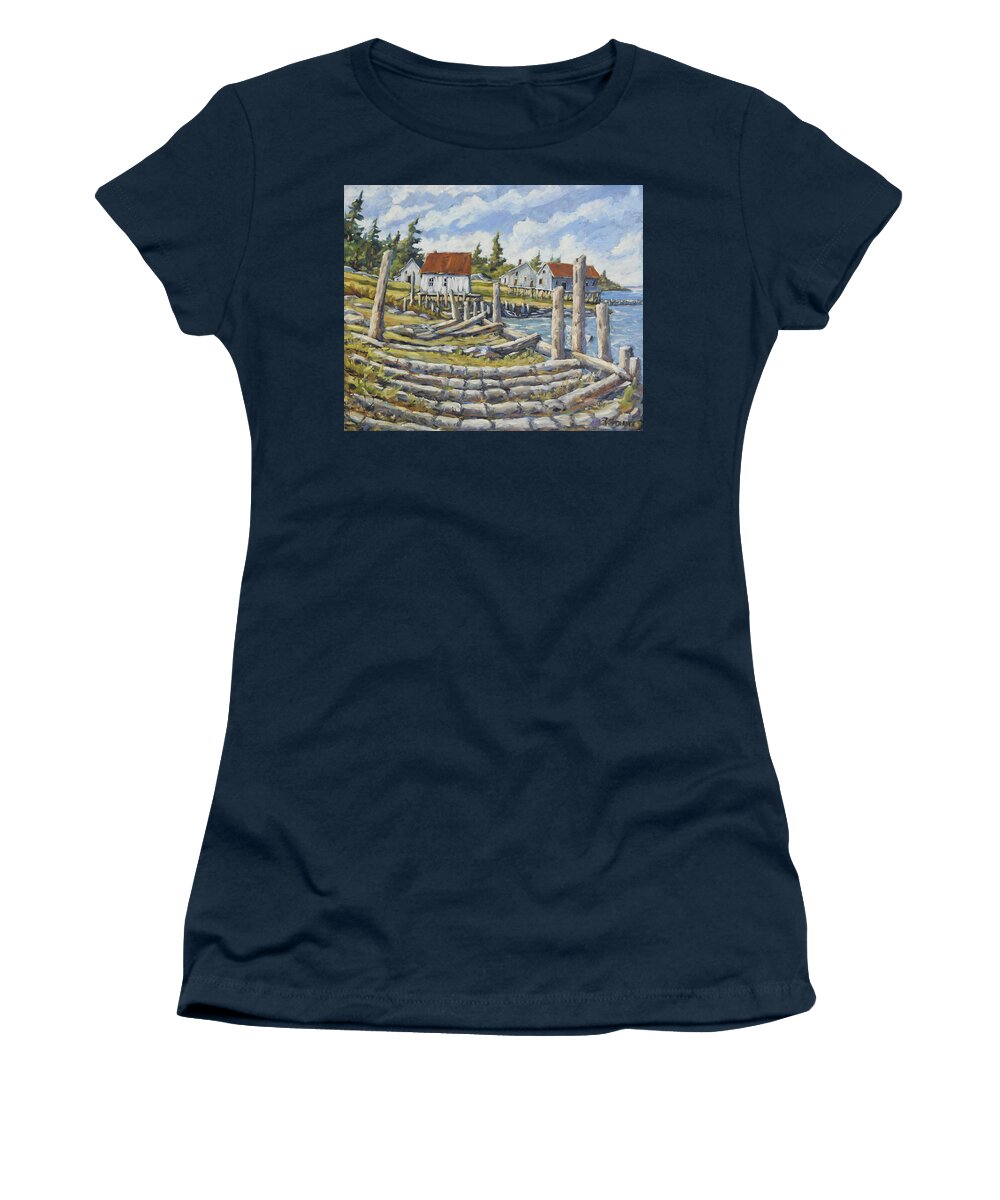 Seascape Women's T-Shirt featuring the painting Old Boat Ramp Maine by Prankearts by Richard T Pranke