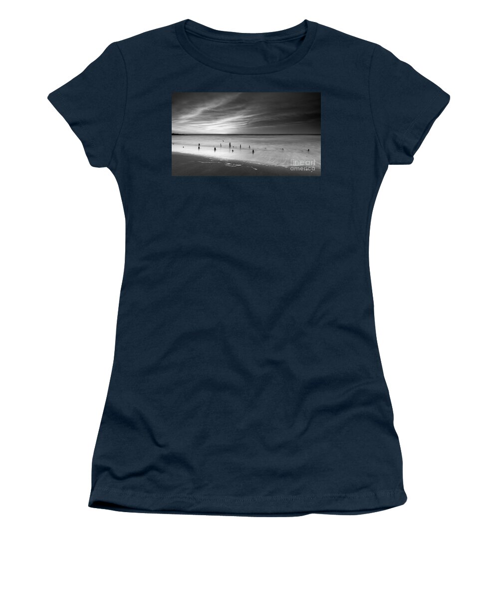 New Jersey Sunrise Landscape Women's T-Shirt featuring the photograph Old Piling BW by Michael Ver Sprill