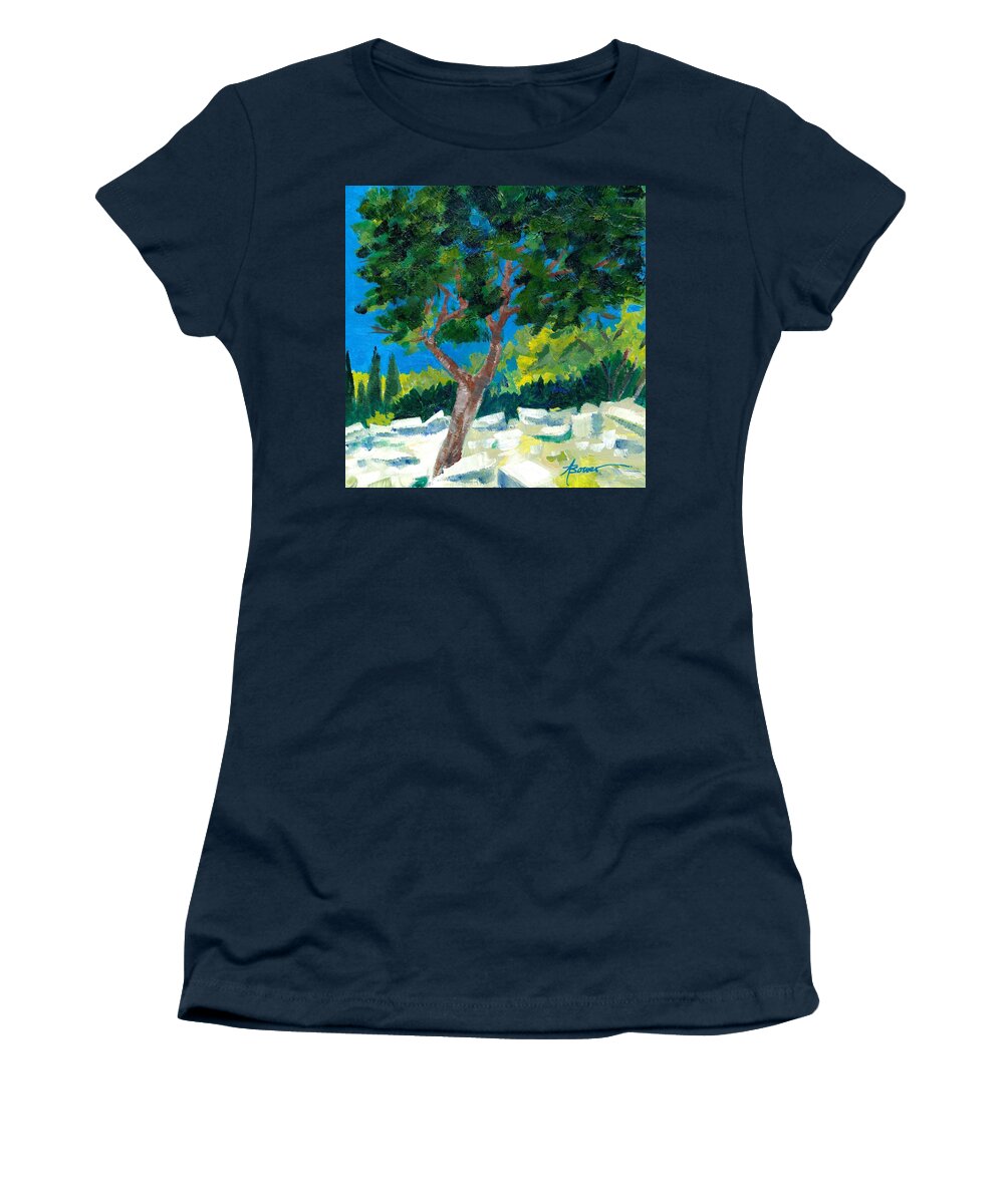 Trees Women's T-Shirt featuring the painting Old Ruins at Rhodes by Adele Bower
