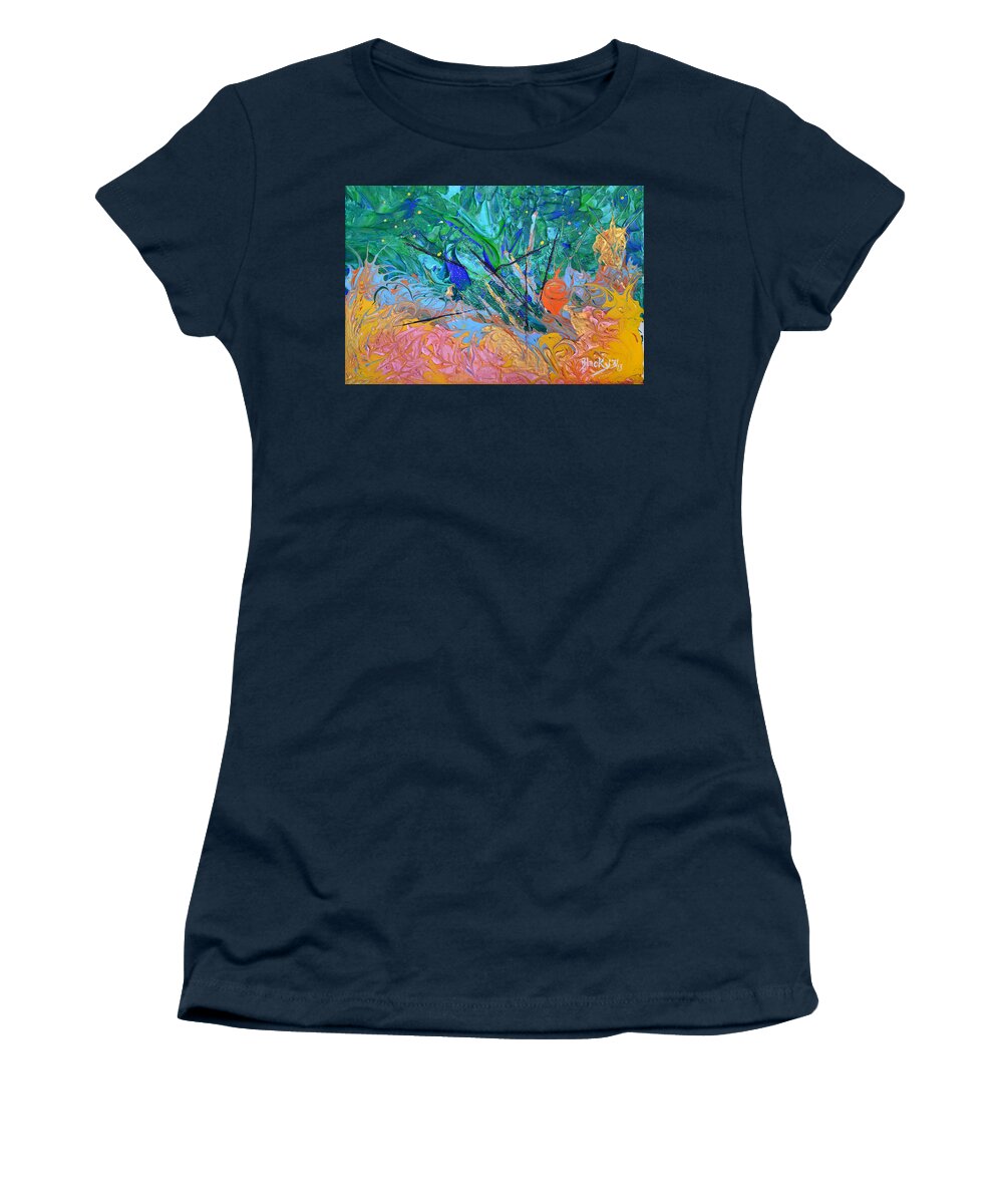 Vibrant Abstract Women's T-Shirt featuring the painting On Fire by Donna Blackhall