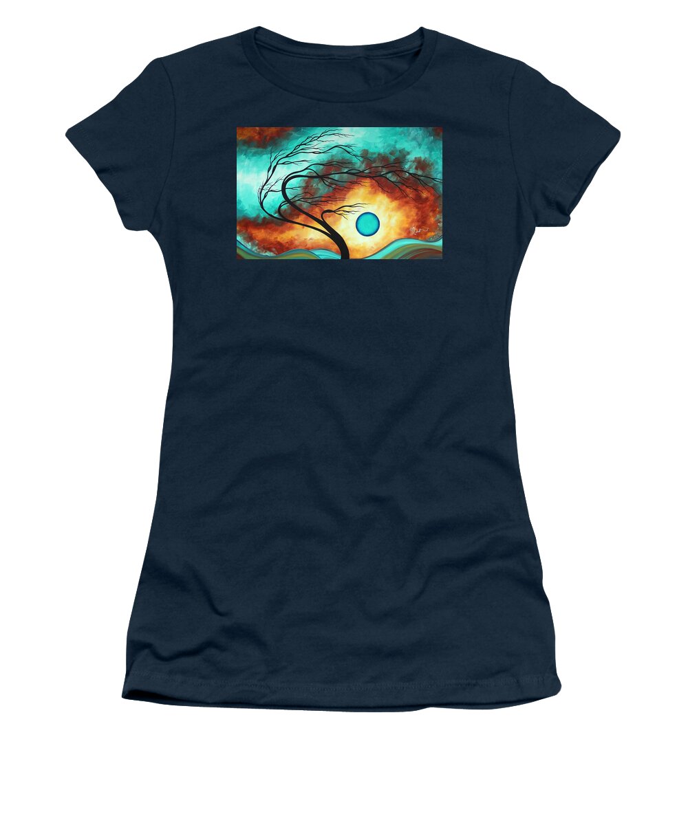 Abstract Women's T-Shirt featuring the painting Original Bold Colorful Abstract Landscape Painting FAMILY JOY I by MADART by Megan Aroon