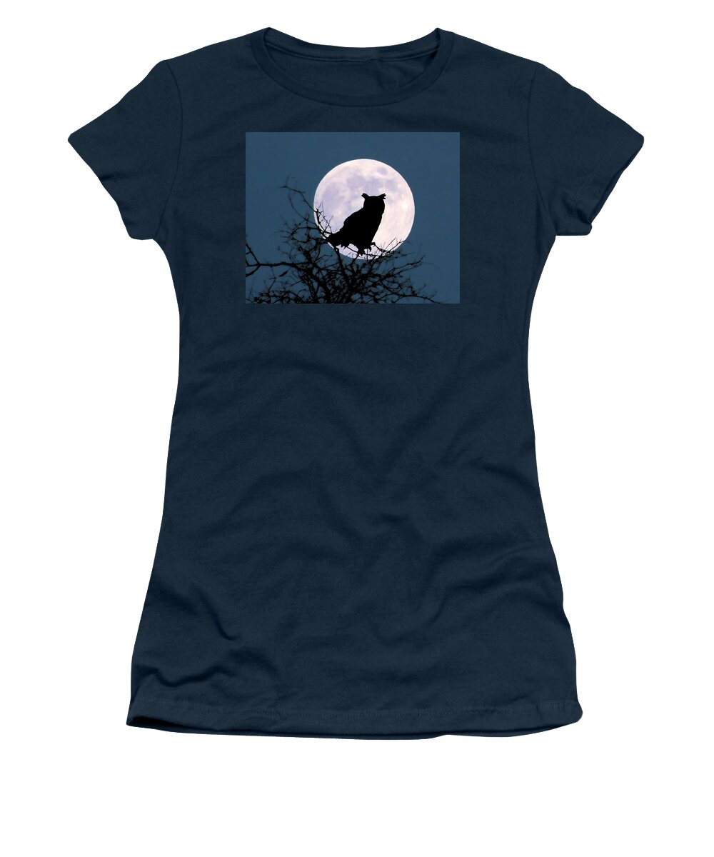 Nature Women's T-Shirt featuring the photograph Owl and Blue Moon by Peggy Urban