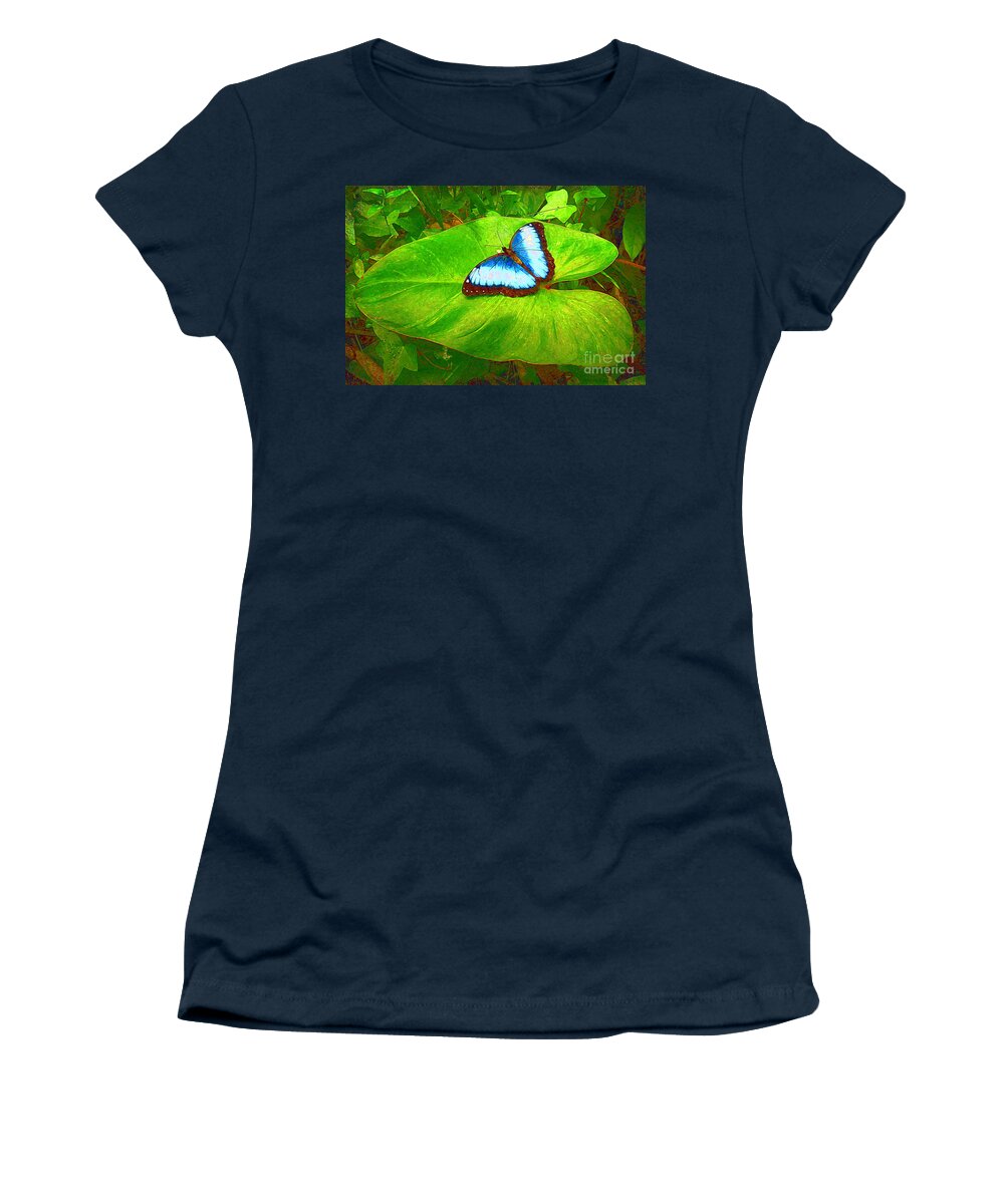 Butterfly Women's T-Shirt featuring the photograph Painted Blue Morpho by Teresa Zieba