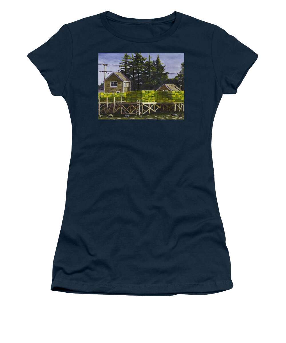 Maine Women's T-Shirt featuring the painting Lobster Traps in Port Clyde Maine by Keith Webber Jr