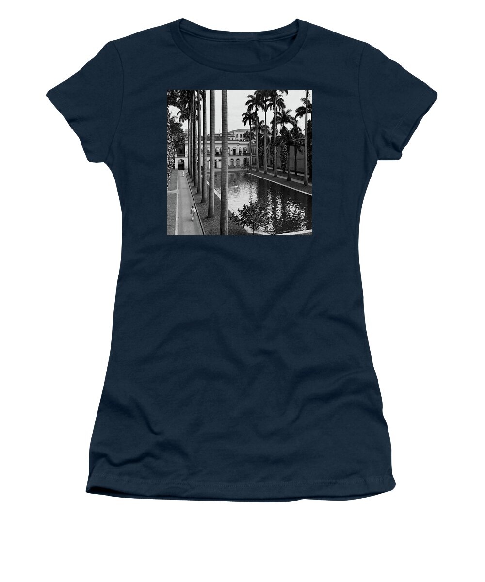 Exterior Women's T-Shirt featuring the photograph Palm Trees Bordering A Pool by Luis Lemus