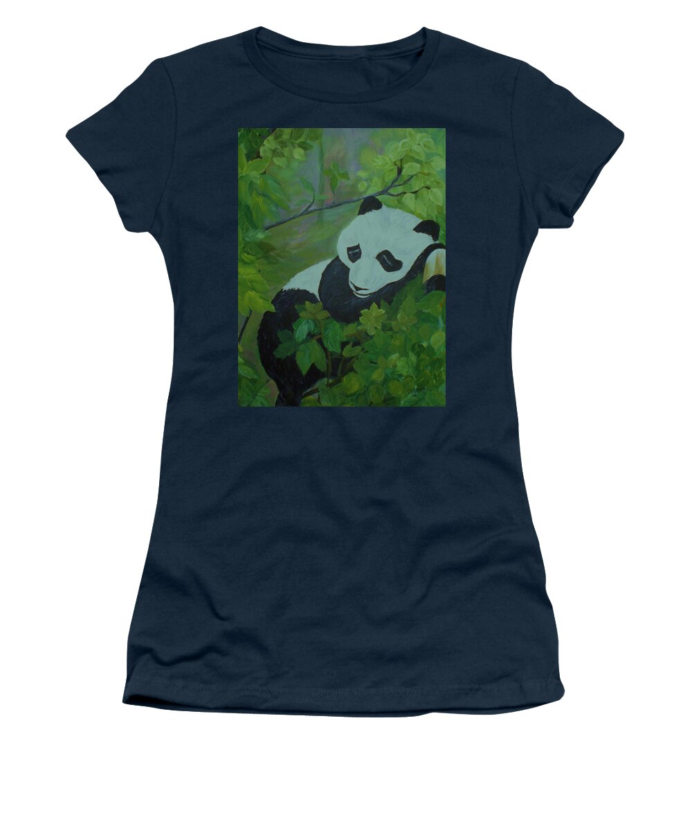 Panda Bear Women's T-Shirt featuring the painting Panda by Christy Saunders Church